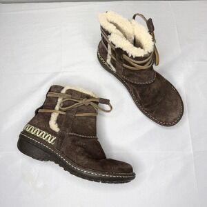 UGG La Jolla Ankle Boots Suede Leather Sheepskin Lining Brown Womens US 8